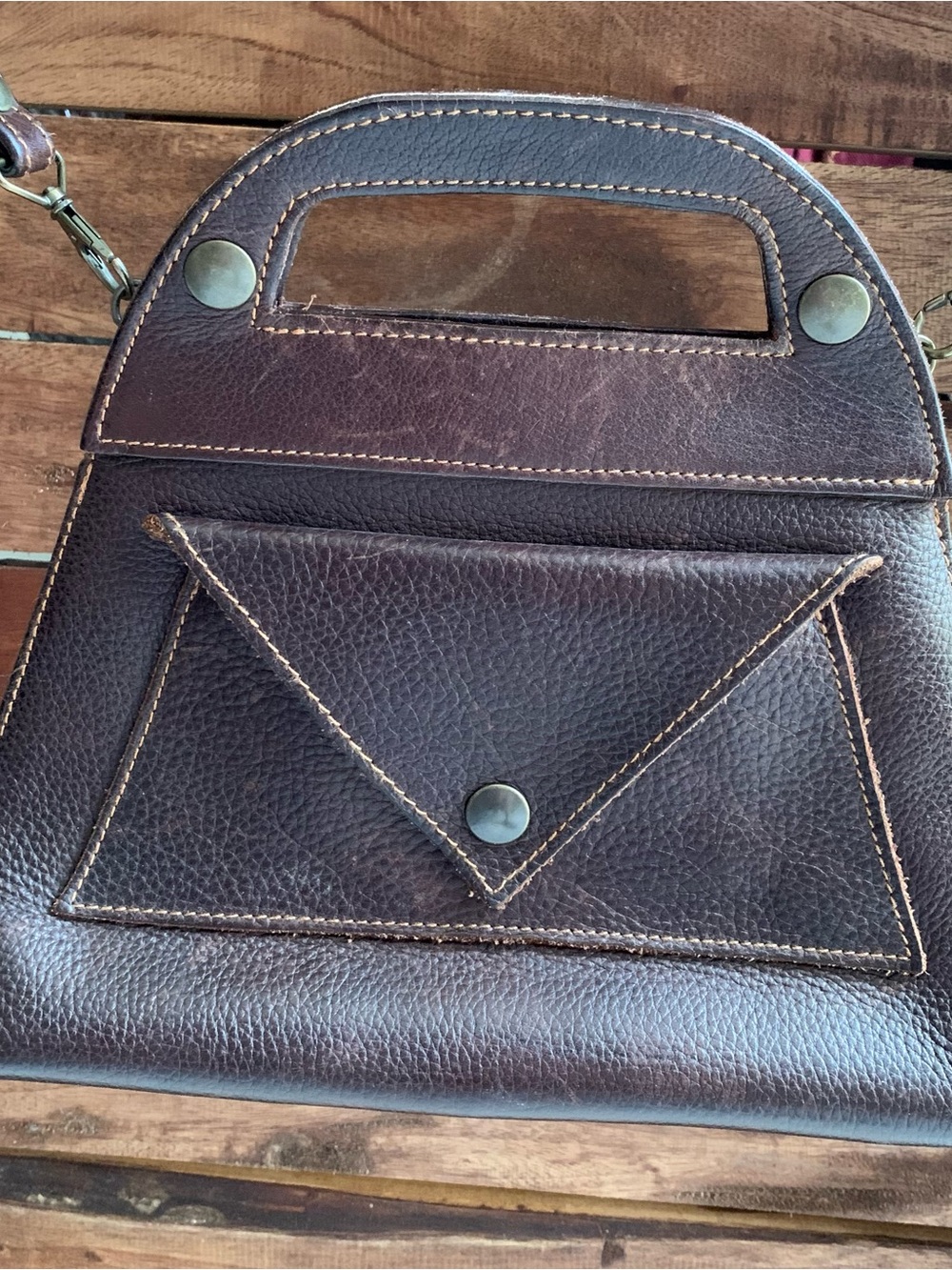 Women's Brown Leather Crossbody Bag with Front Envelope Pocket